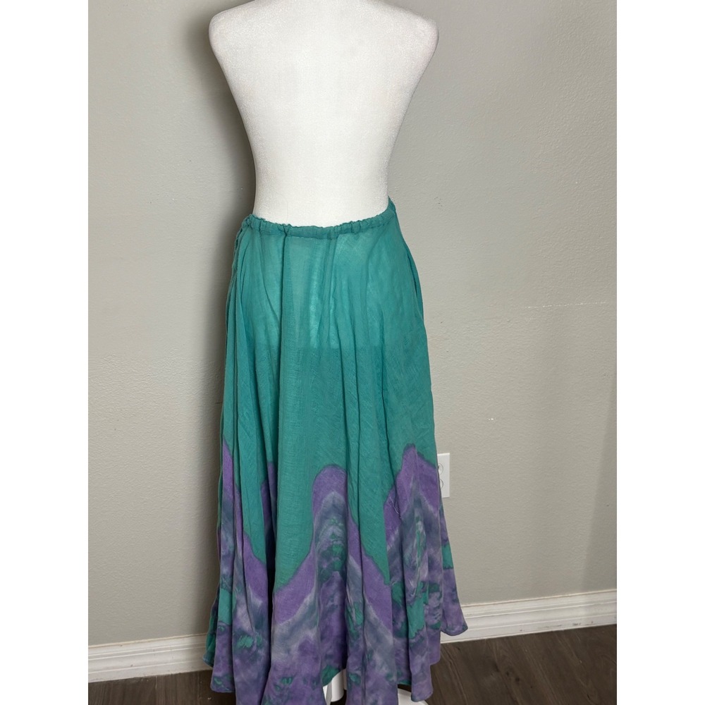 Vintage Cotton Tie Dye Maxi Skirt Teal Purple Boho Festival Made in USA Small - Picture 7 of 8